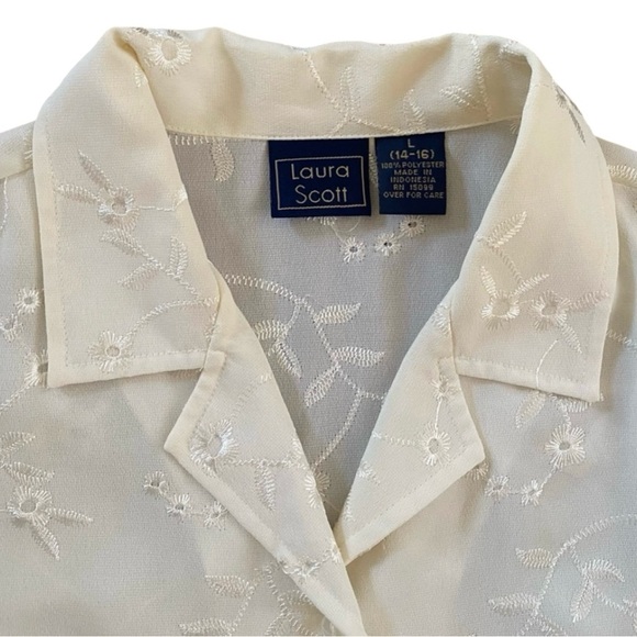 cream floral embroidered button up short sleeve - Picture 2 of 4